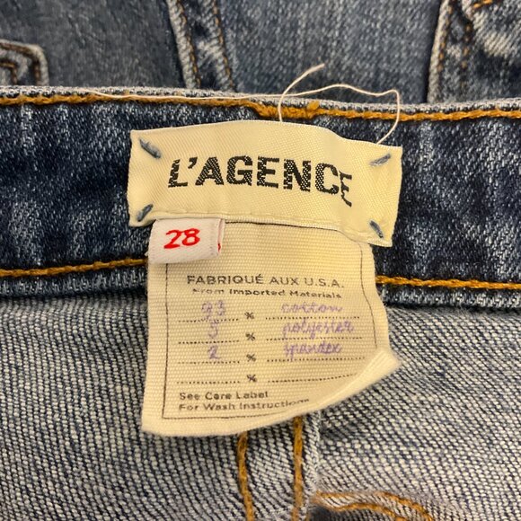 L'Agence Jeans 28 Blue Distressed Destroyed Raw Hem Straight Leg - Picture 10 of 10
